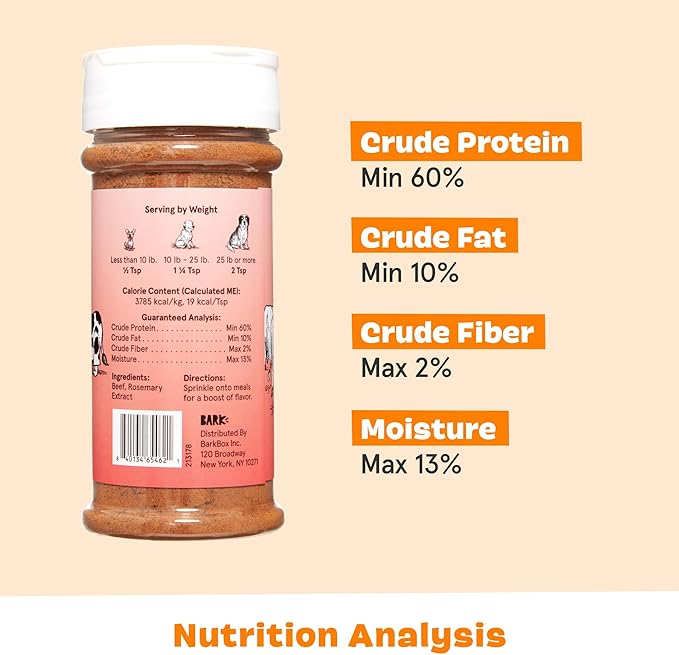 Barkbox Beef Dog Treat Topper High Protein Limited Ingredient Mixer, Rosemary Extract for Large & Small Breeds, Elevate Dog Food Dining, Shake & Pour for Dog Bowls (Pack of 3)