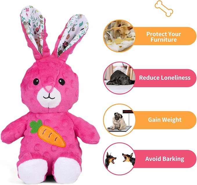 DODODOLA Dog Toys Stuffed Dog Toy with Crinkle Paper Cute Rabbit Plush Bunny Squeaky Dog Easter Toys Dog Chew Toys for Medium Large Breed