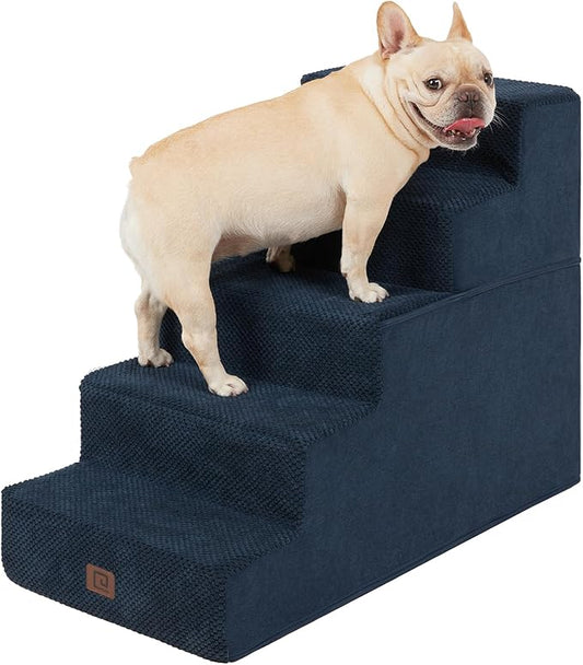 EHEYCIGA Dog Stairs for High Bed 22.5" H, 5-Step Dog Steps for Bed, Pet Steps for Small Dogs and Cats, Non-Slip Balanced Pet Ramp Indoor, Navy Blue