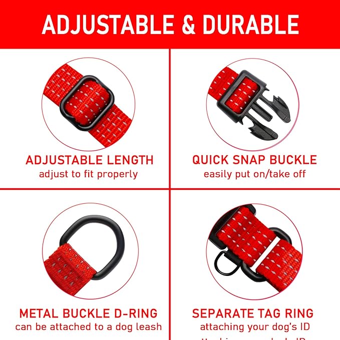 Martingale Collar for Training Dogs. Adjustable Reflective Dog Collars with Buckle- Prevents Slipping Out, for Medium Large XL Dogs. Helps with Strong pullers(S, RED)