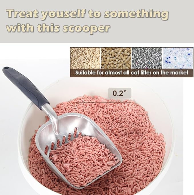 Aluminum Cat Litter Scoop in Holder, Non-Stick Cat Poop Scooper with Holder, Fast Sifting Kitten Poop Lifter and Caddy (Blue)