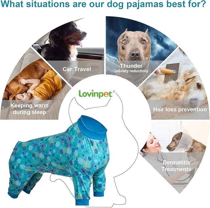 LovinPet Dog Sweatshirts for Size Large Boy Dogs, Pet Anxiety Calming Shirt, Pajamas for Pitbulls,Sea Plants Turquoise Print, Pitbull Clothes, Pajamas for Large Dogs, XL