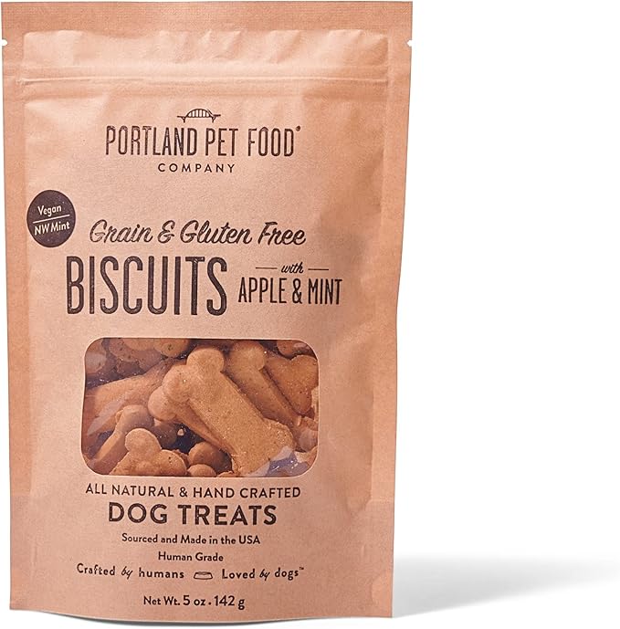 Portland Pet Food Company Apple & Mint Dog Treats Healthy Biscuits for Small Medium & Large Dogs - Grain-Free, Human-Grade, All Natural Dog Cookies, Snacks & Training Treats - Made in The USA - 5 oz
