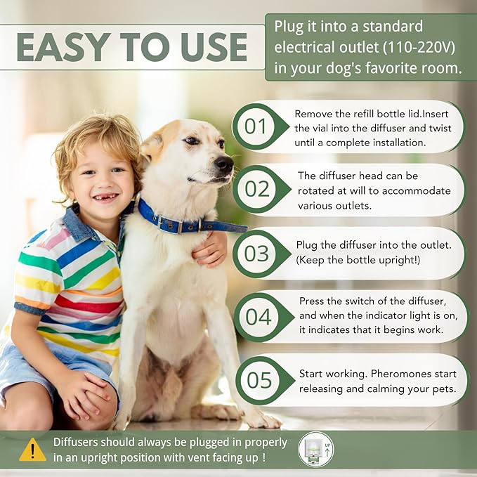 8-in-1 Dog Calming Pheromone Diffuser Kit – Pet Stress Support (2 Plug-Ins + 6 x 48ml Refills), Helps Calm Dogs During Thunderstorms, Travel, Separation, Fireworks & Vet Visits, 180-Day Supply