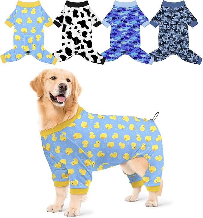 Bienbee Dog Pajamas, 4 Pack Cute Soft Dog Puppy Clothes Dogs Pjs Onesies Jammies Outfit Adjustable Breathable & Stretchy Clothes for Small Medium Large Dogs Girl Boy Puppy-2XL