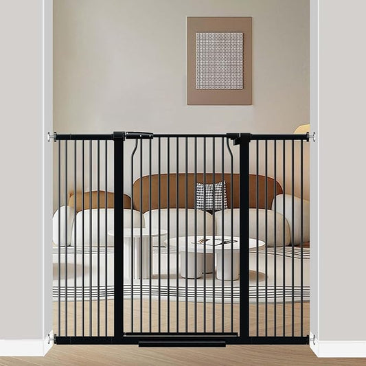 40.5" Extra Tall Baby Gate for Doorways, 49.2"-54.7" Extra Wide Pet Gate Pressure Mounted, 1.37" Narrow Space Puppy Dog Barrier Indoor, No Drill Safety Child Gate, No Climb Fence Black