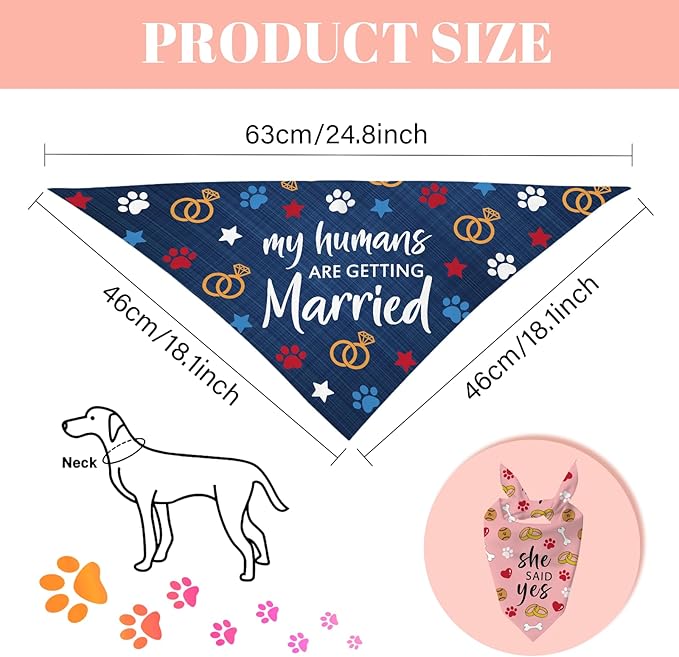 Engagement Gifts, Wedding Dog Bandanas 2 Pcs, Pet Scarf for Dog Girl, Getting Merried Triangle Puppy Scarf Kerchief Bandana, Small Medium Pet Dogs On Engagement Party Decorations for Dogs Lovers