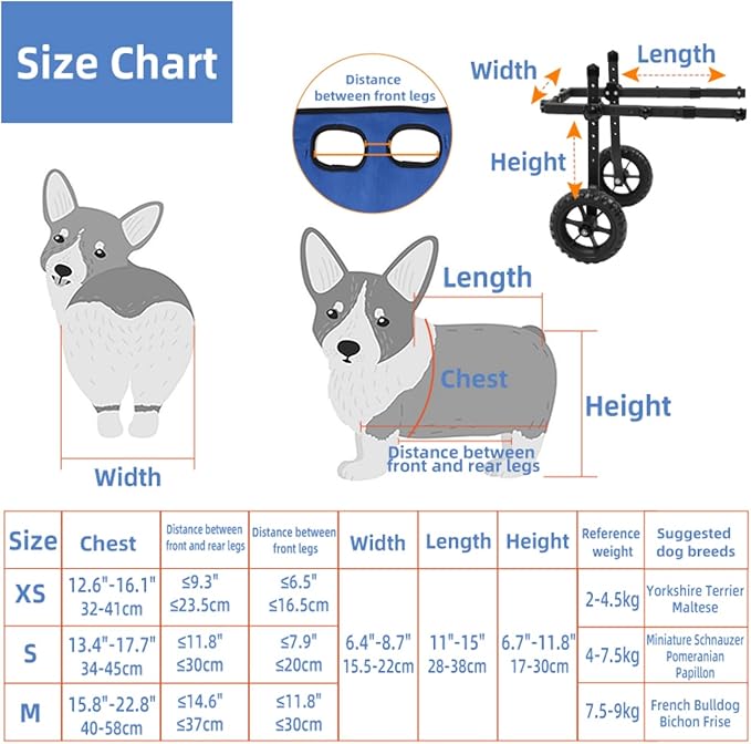 Upgraded Dog Wheelchair for Back Legs, Adjustable Small Dog Wheelchair for Disabled, Injured, Paralyzed, Senior Dogs, Mobility Aid with Leg Brace & Hip Support, Portable Doggy Wheelchairs for Dogs, S
