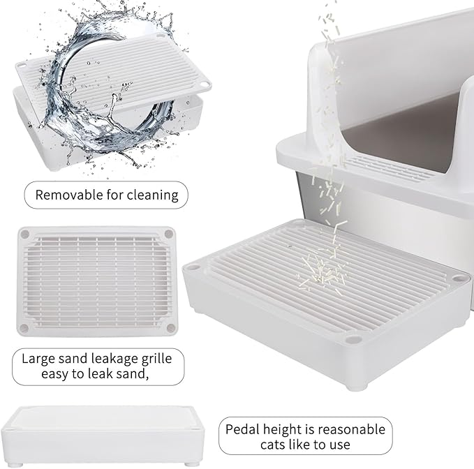 RIZZARI Large Stainless Steel Cat Litter Box: White Open Top Leak-Proof Large Cat Pan - Odor Control for Multi-Cat Homes - Living Room Balcony Use