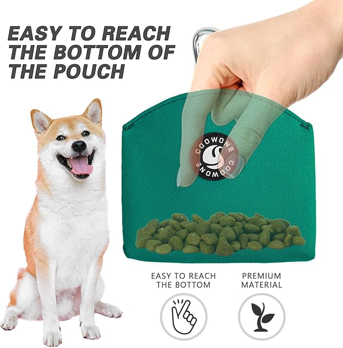COOWONE Dog Treat Pouch Magnetic Closure Small Dog Training Treat Pouch Pocket Sized Small Dog Treat Pouch with Clip (Green)