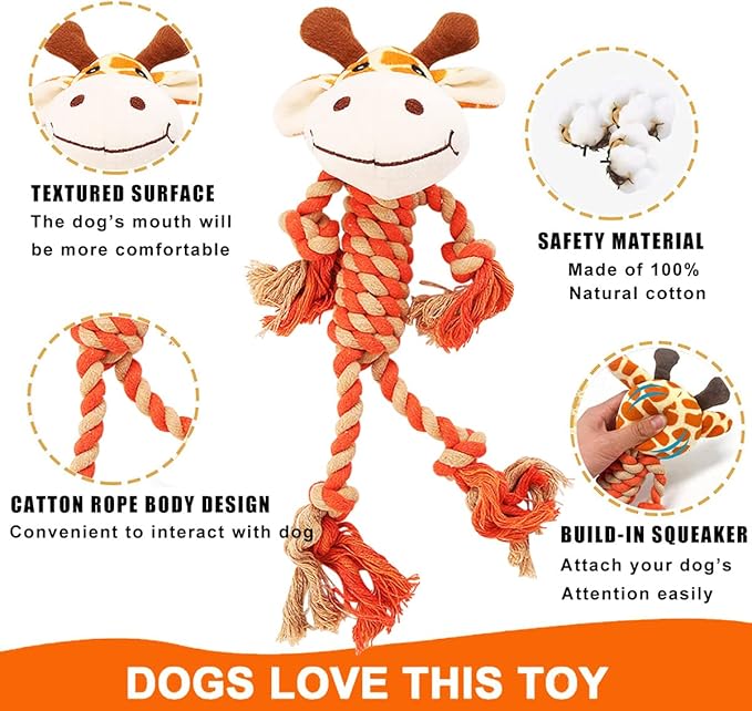Rope Dog Toys to Keep Them Busy - Tug of War Dog Toys for Boredom Plush Interactive Squeaky Puppy Toys for Small Medium Large Dogs