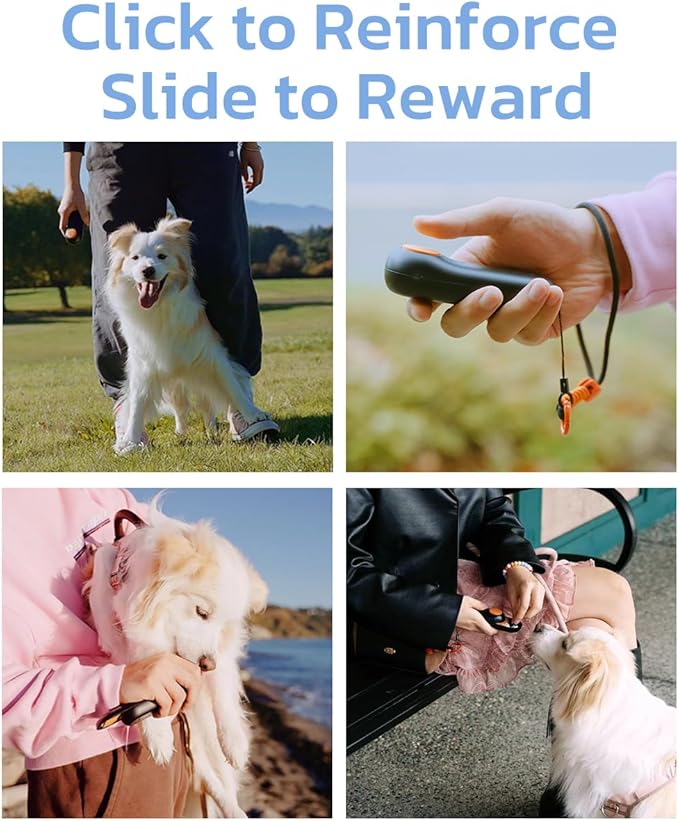 Clink Design Clicker Dog Trainer & Dog Treat Pouch Alternative, Puppy Essentials Dual Use 2 in 1 Dog Clicker for Training - Durable, Light (2.36 oz), Easy to Clean & Handle, Innovative Design, Blue