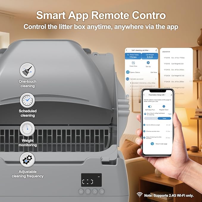 Automatic Cat Litter Box Self Cleaning - APP Control, Open-Style Design, Smart Health Monitor, Suitable for Medium Cats and Kittens, Safe Anti-Pinch, Quiet, A Lifelong Companion - Grey