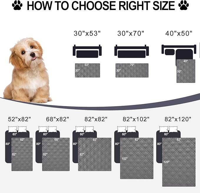 Smiry Waterproof Dog Blanket, 82x120 Inch Soft Pet Bed Cover Reversible, Washable Sofa Couch Furniture Protector for Small Medium Large Dog Puppy Cat, Grey/Dark Grey