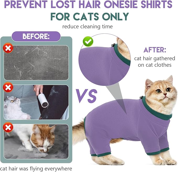 Sticky Cat Clothes Stretchy, Sphynx Hairless Sweater & Pajamas for Cats only, Soft Cat Onesie for Cats After Surgery Female Male & Hair Loss Prevention, Purple M