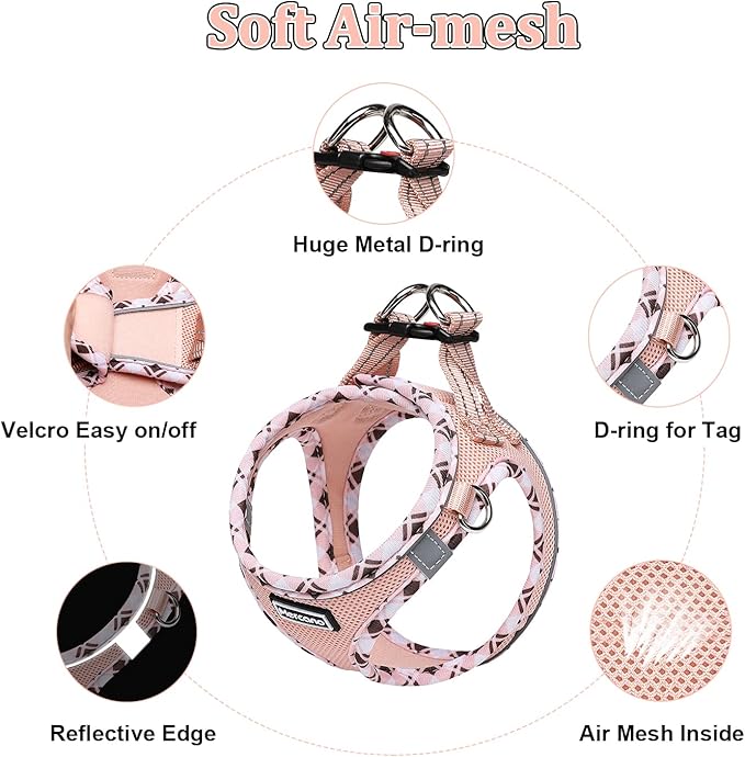 Mercano Soft Mesh Dog Harness and Leash Set, No-Chock Step-in Reflective Breathable Lightweight Easy Walk Vest Harnesses with Safety Buckle for Small Dogs, Cats (Champagne, S)