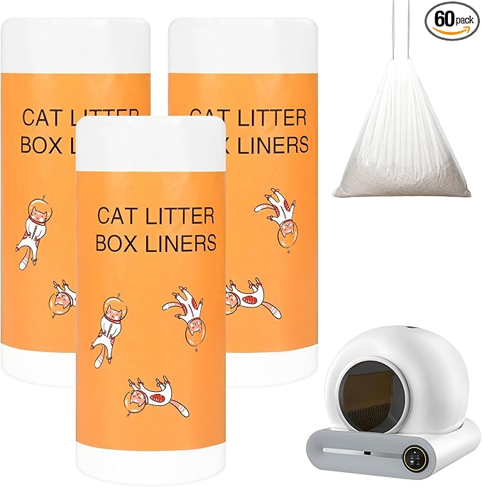 Replaced Waste Bags, Dxles Cat Litter Box Liners, 60 Count Heavy Duty Self-Cleaning Litter Box Liner Waste Receptacles Bags for Automatic Clean Kitty Litter Box -20" x 18"