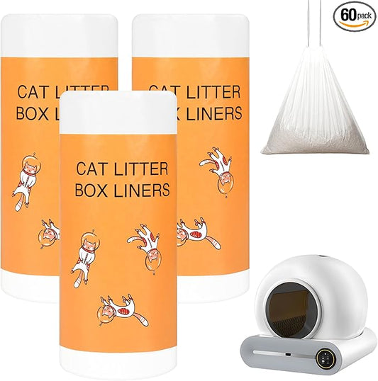 Replaced Waste Bags, Dxles Cat Litter Box Liners, 60 Count Heavy Duty Self-Cleaning Litter Box Liner Waste Receptacles Bags for Automatic Clean Kitty Litter Box -20" x 18"