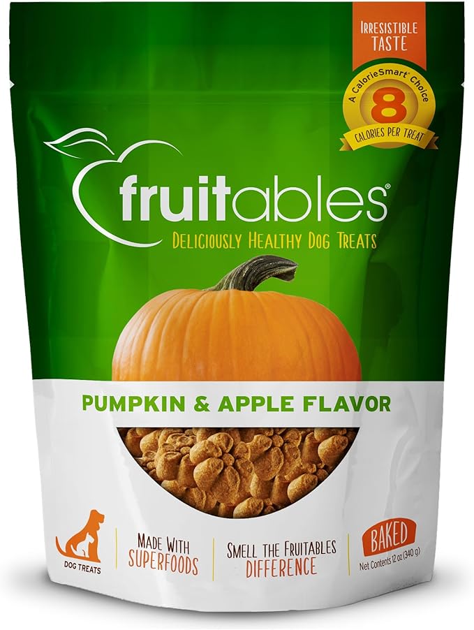 Fruitables Healthy Dog Treats Pumpkin & Apple | Made with Pumpkin for Dogs | Low Calorie Treats for Dogs | 12 Ounces, White