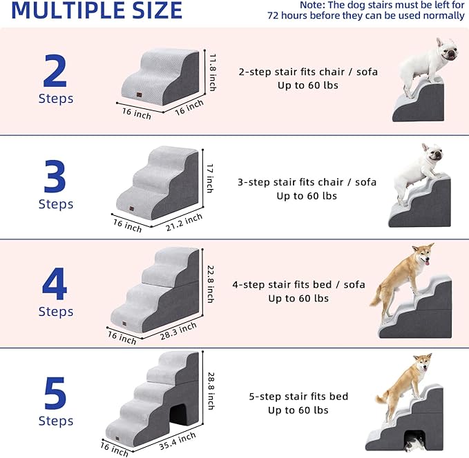 Pettycare Dog Stairs Ramp for High Beds and Couch,Curved Dog Steps for Small Pets, Pet Stairs Non-Slip Balanced Portable Puppy Ramp Indoor, 3 Steps,Grey