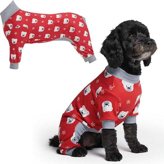 Spark Paws Dog Christmas Pajama, Dog Recovery Suit Male, Onesie, Ultra-Soft and 4-Way Stretch, for Small Medium and Large Breeds - Polar Bear - 2XL