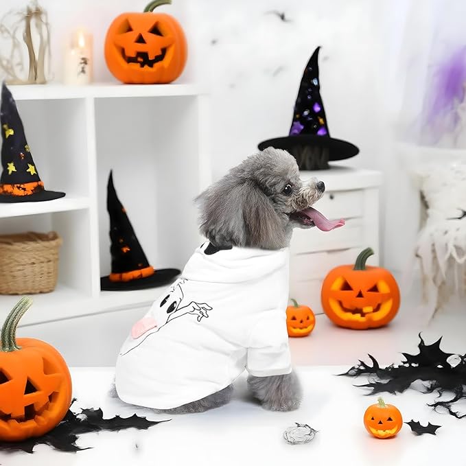 NACOCO Halloween Ghost Dog Costume - Pet Christmas New Year Hoodie Warm Party Coat Outfit for Small and Medium Cat Dog Clothes(White Ghost,S)