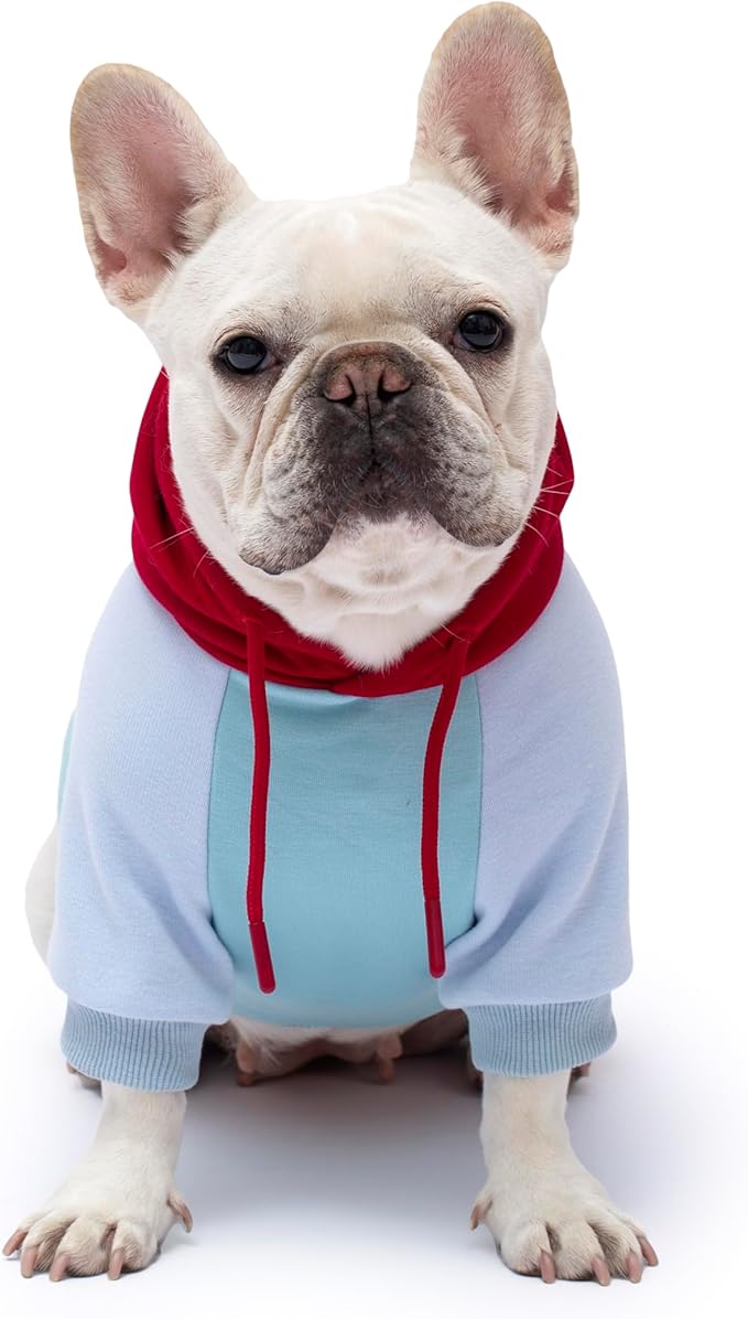 Color Block Dog Hoodie Dog Clothes Extra Warm Fleece Lining Stretchy Fit for Small Medium Large Dogs (Red Blue, Small)