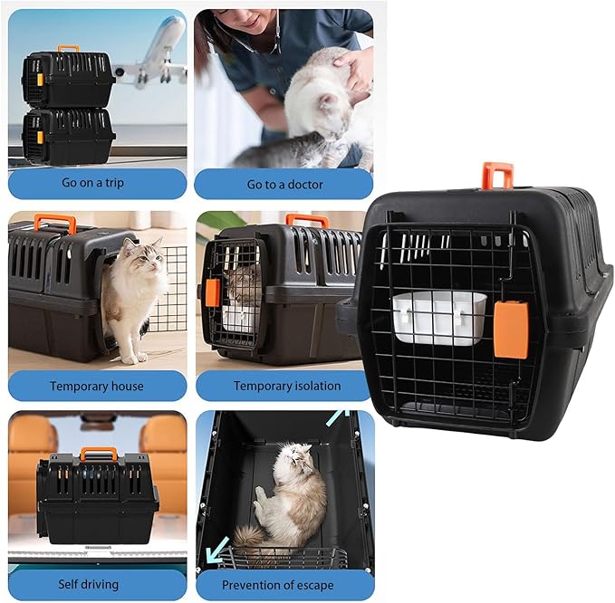 Plastic Dog Crate, Airline Approved Hard Shell Dog Kennel with Handle for Home and Travel, Large Space Portable Breathable Pet Travel Carrier for Outings and Activities (Black)