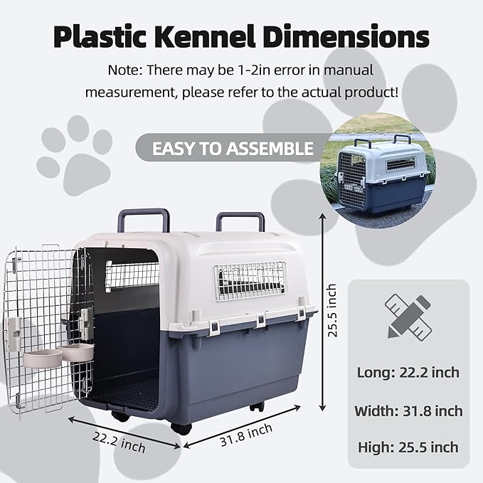 Elevon Plastic Kennels, Plastic Dog Crate, Airline Approved Pet Carrier for Dogs and Cats Longer Traveling, L