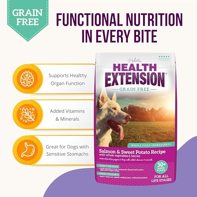 Health Extension Grain Free Salmon & Sweet Potato Dry Dog Food (4 lb / 1.81 kg) - Whole Foods Ingredients Formula with Omega 3 & Antioxidants for All Life Stages Dogs