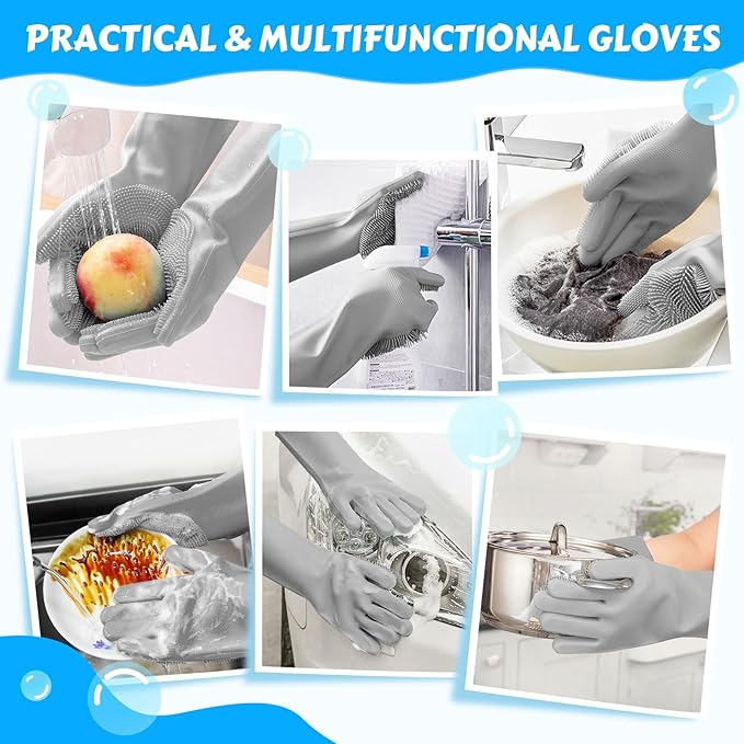 Pecute Pet Grooming Gloves, Large, Gray, Heat Resistant, High-Density Teeth, Silicone Dog Bathing Gloves with Enhanced Five Finger Design, for Washing, Bathing, and Massaging