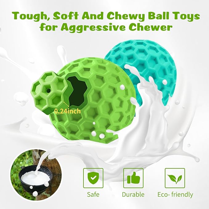 HIPPIH Indestructible Squeaky Dog Toys, Interactive Dog Balls 2 Pack, Dog Chew Toys for Aggressive Chewers, Natural Rubber Puppy Toys for Large/Medium Dogs, Tough Puppy Teething Toys, Relieve Anxiety
