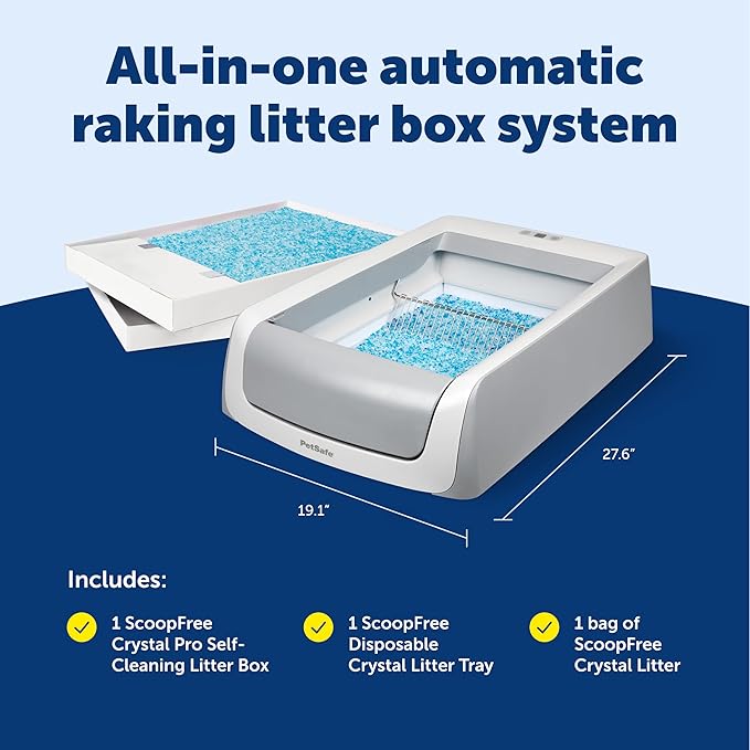 PetSafe Legacy ScoopFree Crystal Pro Self-Cleaning Automatic Litter Box - Uncovered Motion-Sensing Cat Box with Integrated Health Counter - Includes 1 Disposable Crystal Litter Tray