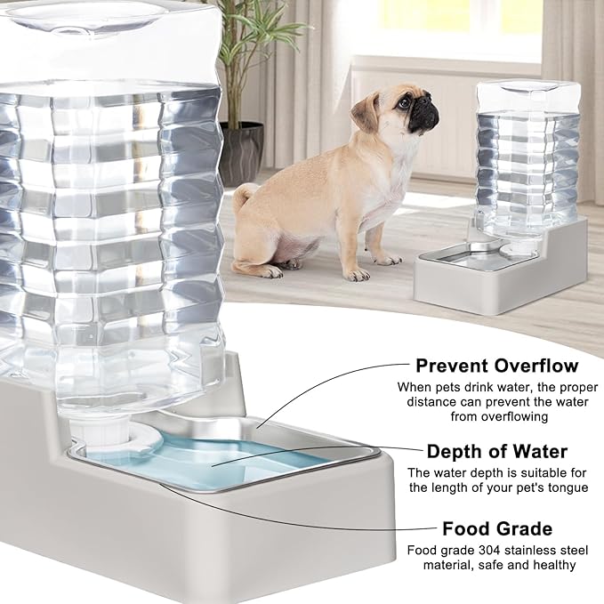 RIZZARI Stainless Steel Pet Water Feeder: 9.5L Automatic Leak-Proof Gravity Dispenser for 40-80 LB Senior Dogs with Spinal Issues - with Filter - Garage Kitchen Use