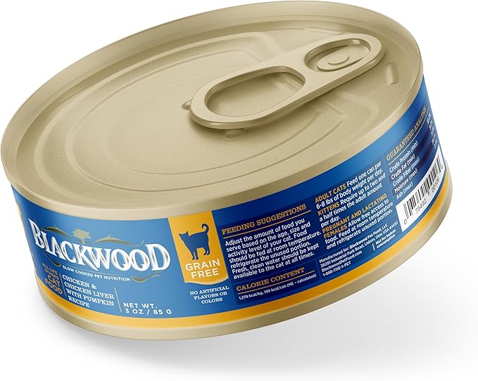 Blackwood Wet Cat Food, Chicken & Chicken Liver with Pumpkin Recipe for All Life Stages, 3 Ounce Can (Pack of 12), Slow Cooked, Grain Free