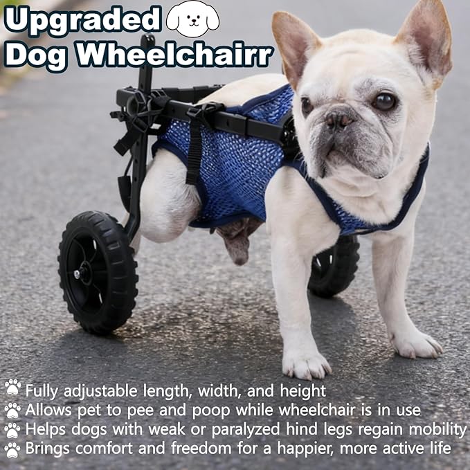 Upgraded Dog Wheelchair for Back Legs, Adjustable Small Dog Wheelchair for Disabled, Injured, Paralyzed, Senior Dogs, Mobility Aid with Leg Brace & Hip Support, Portable Doggy Wheelchairs for Dogs, XS