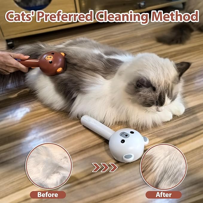 Cat Steam Brush with 2 Spray Levels & Release Button, 4-in-1 IPX7 Waterproof Water Brush for Shedding Grooming, Pet Hair Removal Comb for Long Short Haired Cats Dogs, Self Cleaning Slicker