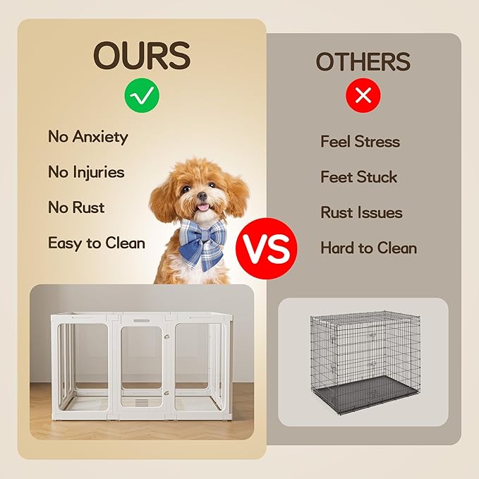 Jalove 12PCS Dog Playpen Clear Puppy Playpen Indoor, 30"H Easy Assemble Transparent Cat Small Pet Play Pen, Sturdy Plastic Dog Fence Crate Kennel Whelping Cage Enclosure for Small & Medium Dogs, White