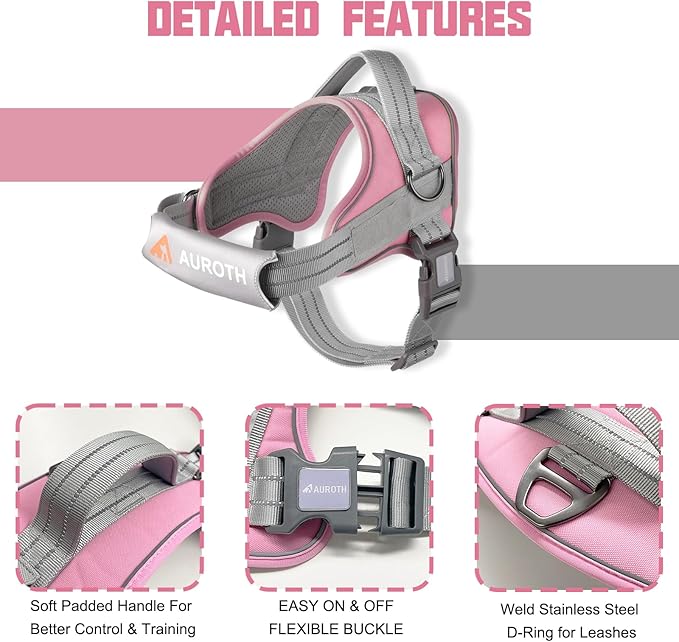 AUROTH Dog Harness No Pull Soft Padded Service Dog Vest, No Choke, Easy On Pet Vest with Handle, Adjustable Reflective Dog Harness for Small, Medium and Large Dogs, Easy Walking and Training