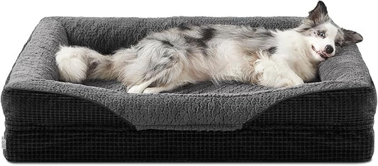 INVENHO Orthopedic Large Dog Bed, Egg-Crate Memory Foam Dog Couch with Washable Removable Cover, Waterproof Lining and Nonskid Bottom