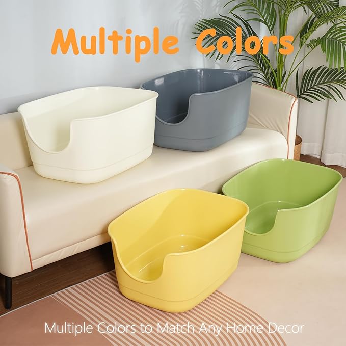 SpaceTime Extra Large Litter Box with High Sides,24.2" Lx16.3 Wx12.9 H XL Multi Cat Litter Pan for Kitty,Cat Boxes for Indoor Cats,Jumbo Litter Boxes for Big Cats,Anti-Splashing,Easy to Clean (White)