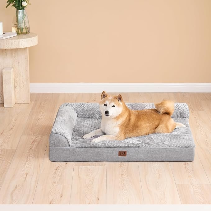 EHEYCIGA Memory Foam Dog Bed Large Sized Dogs, Pet Bed for Large Dog for Crate with Waterproof Liner, Pet Couch Bed Orthopedic with Washable Removable Cover, 35x23x6 Inches, Grey