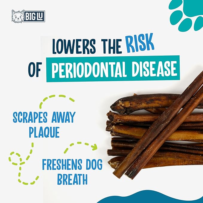 Big Lu - Bully Sticks (12” Jumbo, 10 Count) Weight-Packaged, 100% Beef Chews, Grass-Fed, Fully Digestible Treats for Keeping Puppies, Small, and Medium Dogs Busy