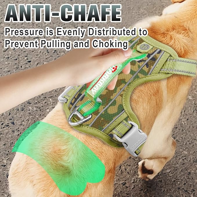 BARKBAY No Pull Dog Harness Large Reflective Dog Harness with Front Clip and Easy Control Handle for Walking Training Running with ID tag Pocket(Camo,L)