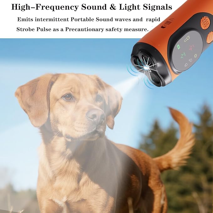 Dog Bark Deterrent Devices 3X Ultrasonic Anti-Barking &Torch 393.7in Range Indoors Outdoors Ultrasonic Dog Bark Deterrent Device with Stop Barking Dog Range Modes Pocket-Friendly Orange Design