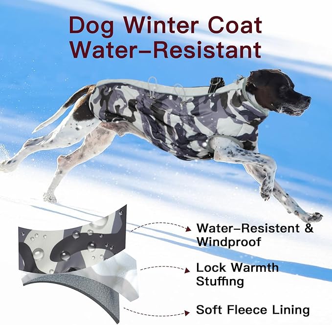 DawnPetco XS Winter Jacket, Dog Snowsuit Zip-Up Vest, Reflective Water-Resistant, Grey-Camouflage, for Chihuahua, Teacup & Puppy