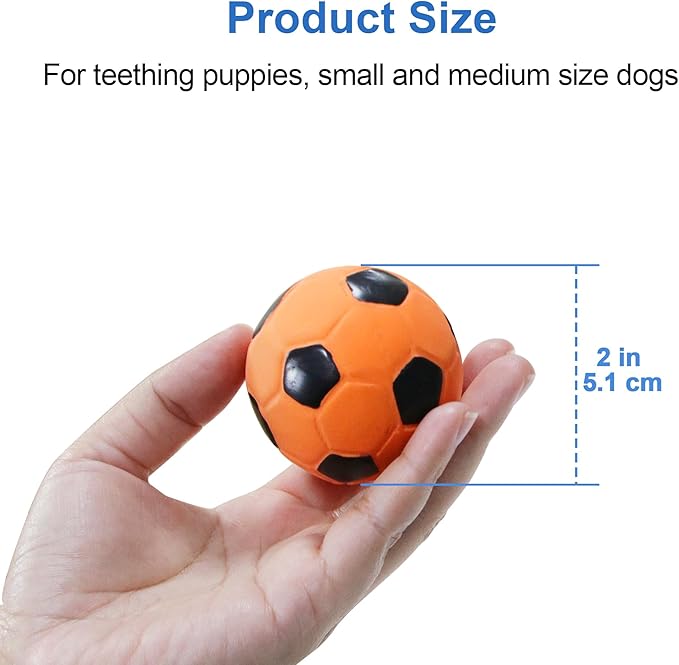2” Dog Soccer Ball Toys 6 Pack, Squeaky Dog Toys Interactive Soccer Balls for Chewing and Training, Fits for Teething Puppies, Small and Medium Dogs