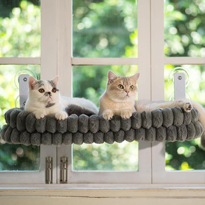 CHEERPALS Cat Window Perch for Indoor Cats Hammock for Window with Reversible Cushion, Foldable Cat Window Bed for Large Cats and Kittens(Grey,Large)