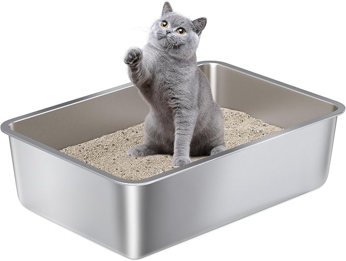 Stainless Steel Litter Box Large, Metal Cat Litter Box 6" High Sided, Metal Litterbox, Easy Clean Non Stick No Smell,Cats Litterbox Toilet Pet Supplies for Indoor Kitty, Kitten, Rabbit, Puppy