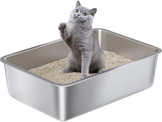 Stainless Steel Litter Box Large, Metal Cat Litter Box 6" High Sided, Metal Litterbox, Easy Clean Non Stick No Smell,Cats Litterbox Toilet Pet Supplies for Indoor Kitty, Kitten, Rabbit, Puppy